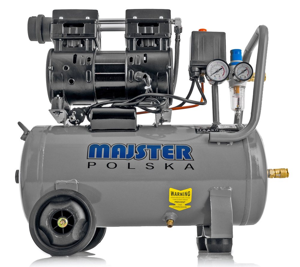 Безмасляний компресор для порошкового фарбування Majster Polska MP-0063 24 л 10 бар 60 дБ компресор для СТО безмасляний, фото 1