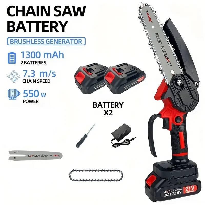 Міні-пила акумуляторна 6 дюймів Chainsaw 1339 для обрізки гілок, фото 1