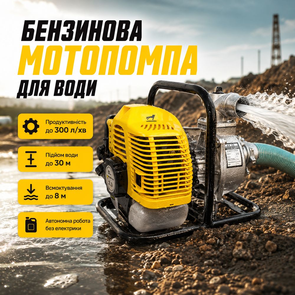Бензинова мотопомпа для чистої води 135 л/хв 1470 Вт FORTE FP10 мотопомпа для води бензинова, фото 1