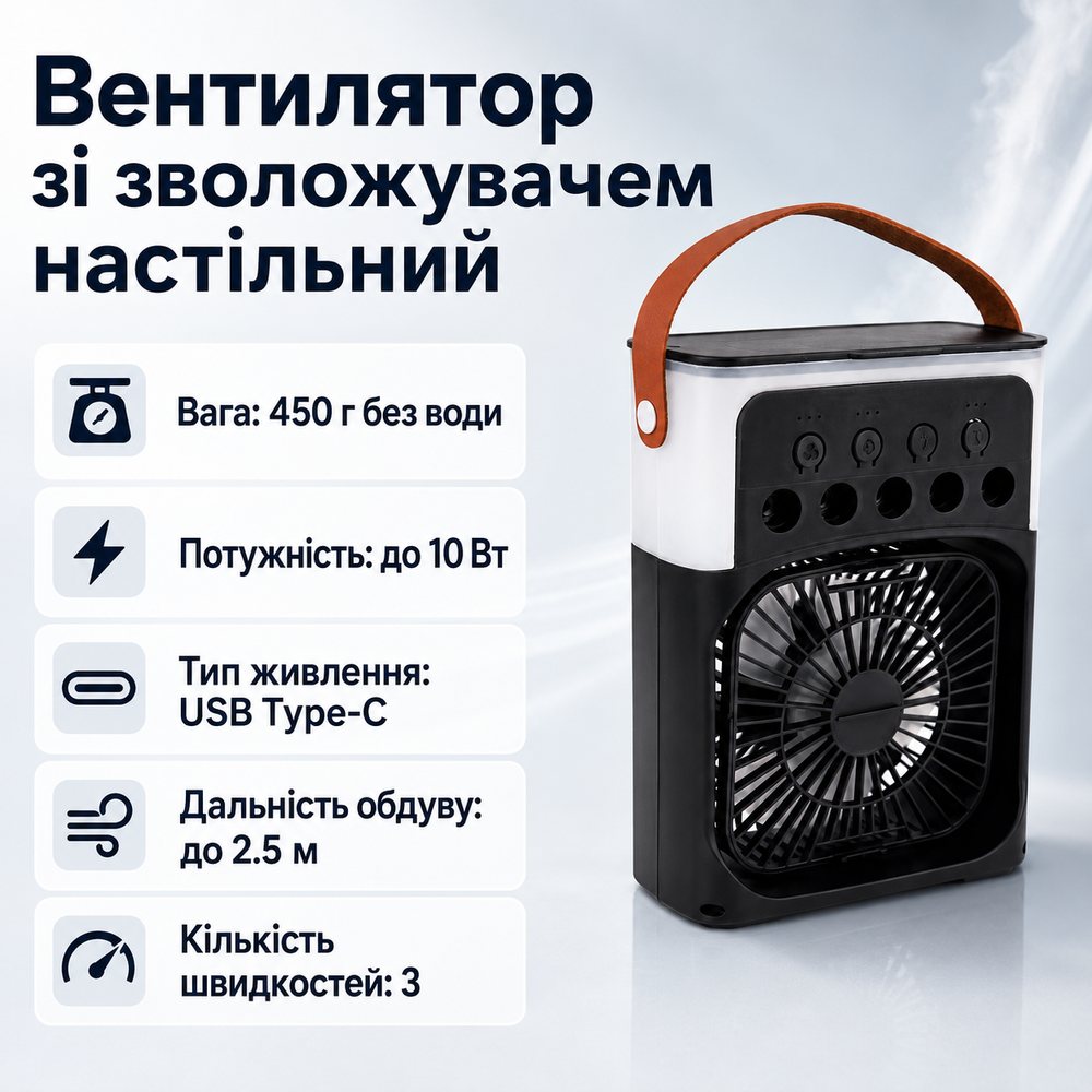 Вентилятор-зволожувач настільний IW845 600 мл 10 Вт міні вентилятор настільний вентилятор з підсвіткою usb, фото 1
