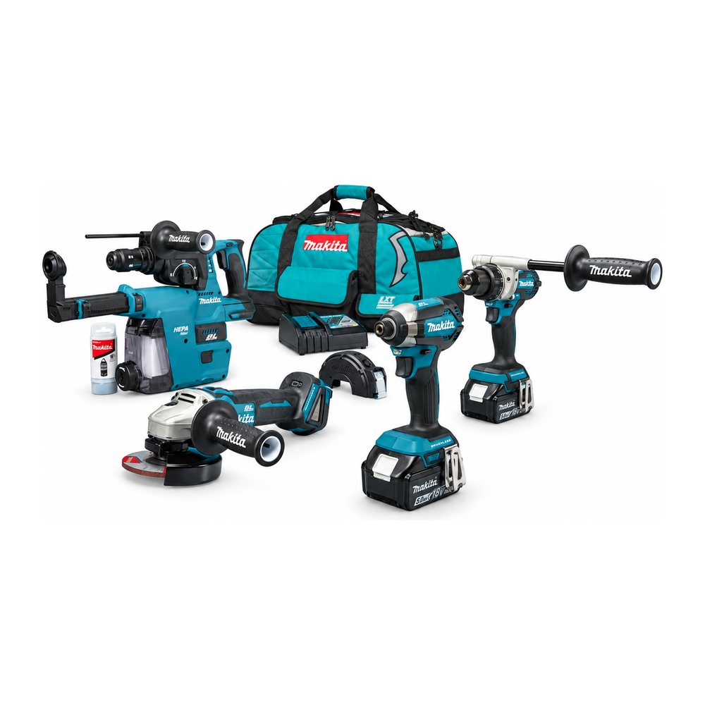 Акумуляторний Набір інструментів Makita DLX4155TX1 шурупокрут DDF486Z + гвинтокрут DTD153Z + перфоратор DHR243Z + КШМ DGA504Z (7167), фото 1